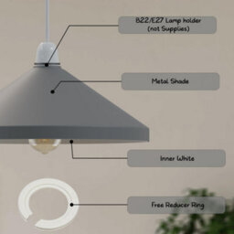 33.5Cm Painted White Metal Cone Lampshade Easy Fit With 4Cm Top Hole - thumbnail 6