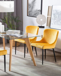 Beliani Set Of 2 Dining Chairs Solano Velvet Yellow - thumbnail 2