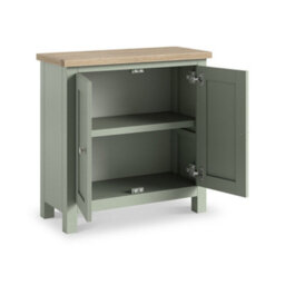 Farro Sage Mini Cupboard With Washed Oak Top - Fully Assembled - By Roseland Furniture - thumbnail 3