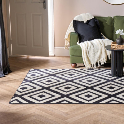 Ohs Contrast Tufted Geo Rug Soft Non Slip Floor Carpet Area Mat, Black/white - 120 X 170Cm - image 1