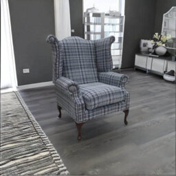 Chesterfield High Back Wing Chair Lomond Blue Fabric In Queen Anne Style - thumbnail 2