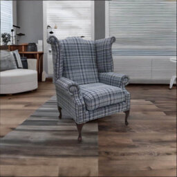 Chesterfield High Back Wing Chair Lomond Blue Fabric In Queen Anne Style - thumbnail 3