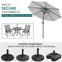 Living And Home 3M Large Garden Solar Led Lights Parasol Outdoor Patio Umbrella Sun Shade Crank Tilt No Base, Light Grey - thumbnail 2