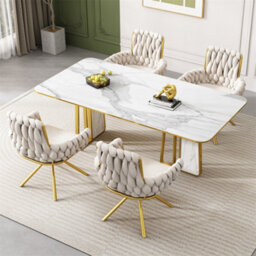 Abrihome Set Of 6, Velvet Dining Chair, Armchair, Leisure Swivel Chair With Four Metal Support Legs, Beige - thumbnail 5
