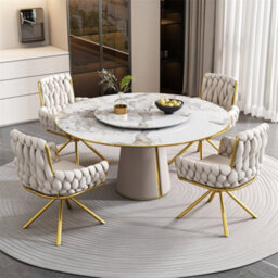 Abrihome Set Of 6, Velvet Dining Chair, Armchair, Leisure Swivel Chair With Four Metal Support Legs, Beige - thumbnail 6