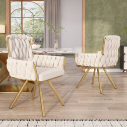 Abrihome Set Of 6, Velvet Dining Chair, Armchair, Leisure Swivel Chair With Four Metal Support Legs, Beige - thumbnail 8