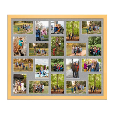 AK Frames 80X70Cm Mustard Yellow Modern Multi Photo Frame With Silver Mount - Holds 20 Apertures (18X) 6X4, (2X) 4X4 Photos - image 1