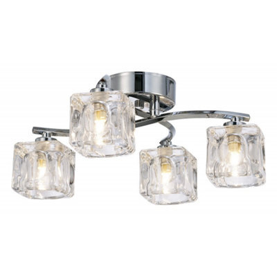 Happy Homewares Modern Polished Chrome 4-Bulb Ceiling Light With Square Clear Ice Cube Shades - image 1