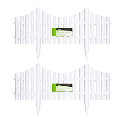 Samuel Alexander 33Cm Set Of 8 White Plastic Picket Fence Garden Edging With Wood Effect - image 1