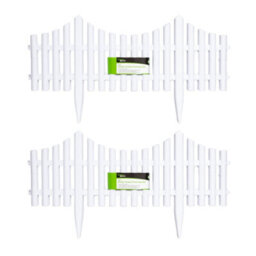 Samuel Alexander 33Cm Set Of 8 White Plastic Picket Fence Garden Edging With Wood Effect - thumbnail 1