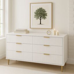 Home Treats Ridged Chest Of Drawers Large Set Of 6 Drawers White Bedroom Dresser - thumbnail 2