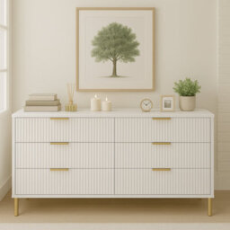 Home Treats Ridged Chest Of Drawers Large Set Of 6 Drawers White Bedroom Dresser - thumbnail 1
