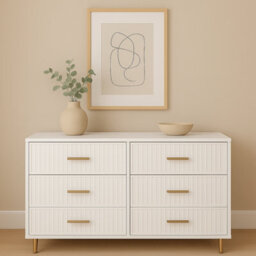 Home Treats Ridged Chest Of Drawers Large Set Of 6 Drawers White Bedroom Dresser - thumbnail 4