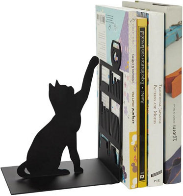 Balvi Fishing Cat Silhouette Metal Bookend Novelty Book Stopper - image 1