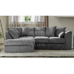 Furnishings For Less UK Luxor Jumbo Cord 4 Seater Corner Sofa Grey Left Hand Facing - thumbnail 5