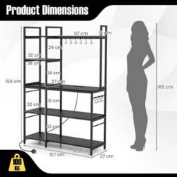 Gainoom Black Bakers Rack 5-Tier Coffee Bar Table 159 Cm Large Microwave Stand - thumbnail 3