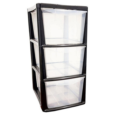Pluto Packaging 1 X Black Frame Modular Multipurpose Home Office Plastic 3 Drawer Storage Unit - image 1