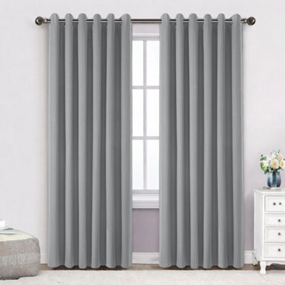 Bedlooms Grey Linen Curtain 100% Blackout Thermal Insulated Eyelet Curtain (Pair) 66 X 72 Inches With Tie Back Two - image 1