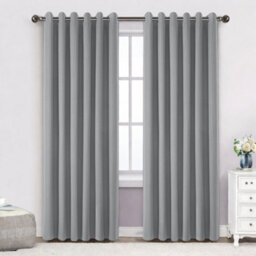 Bedlooms Grey Linen Curtain 100% Blackout Thermal Insulated Eyelet Curtain (Pair) 66 X 72 Inches With Tie Back Two
