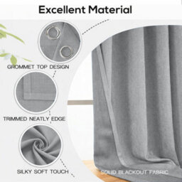 Bedlooms Grey Linen Curtain 100% Blackout Thermal Insulated Eyelet Curtain (Pair) 66 X 72 Inches With Tie Back Two - thumbnail 4