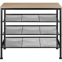 Tectake Shoe Rack Wolverhampton - Surface Shelf And 3 Grid Shelves, Industrial Style -  - Industrial Wood Light, Oak Sonoma - thumbnail 2