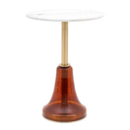 Xample Gallery Bilbao Orange Side Table White Marble Top Glass Base Metal Stem Retro Modern Living Room Accent Table - thumbnail 5