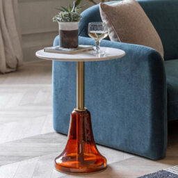 Xample Gallery Bilbao Orange Side Table White Marble Top Glass Base Metal Stem Retro Modern Living Room Accent Table - thumbnail 1