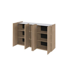 Arte Elegant Easy 01 Sideboard Cabinet H950mm W1560mm D400mm, Oak Scandi & White, Five Doors, Six Shelves, Led Lighting - thumbnail 2