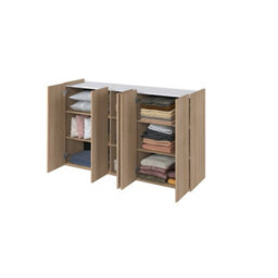 Arte Elegant Easy 01 Sideboard Cabinet H950mm W1560mm D400mm, Oak Scandi & White, Five Doors, Six Shelves, Led Lighting - thumbnail 3