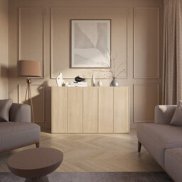 Arte Elegant Easy 01 Sideboard Cabinet H950mm W1560mm D400mm, Oak Scandi & White, Five Doors, Six Shelves, Led Lighting - thumbnail 6
