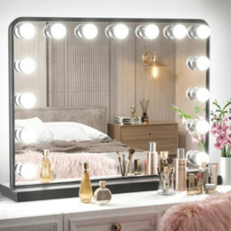 Living And Home Black Hollywood Makeup Vanity Mirror With 15 Dimmable Led Bulbs, 3 Color Lighting, Touch Control 50Cm (W) X 40Cm (H) - thumbnail 1