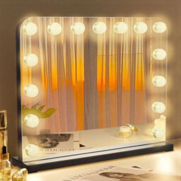 Living And Home Black Hollywood Makeup Vanity Mirror With 15 Dimmable Led Bulbs, 3 Color Lighting, Touch Control 50Cm (W) X 40Cm (H) - thumbnail 2