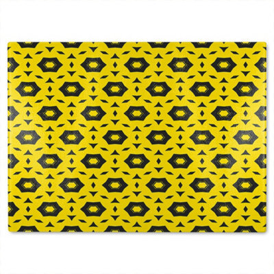 Benjamin Tate Design Yellow & Black Geometric Pattern Glass Chopping Boarddesigner Style - image 1