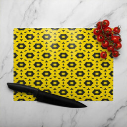 Benjamin Tate Design Yellow & Black Geometric Pattern Glass Chopping Boarddesigner Style - thumbnail 3