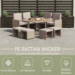 Lassic Garden Vida Cuba Natural 8 Seater Rattan Garden Outdoor Ukfr Bistro Set - thumbnail 7