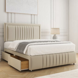 Bsspoke Lily Divan Bed Set Cream Plush Velvet 24Inch Headboard & Footboard & 2 Drawers Same Side & Mattress In All Sizes - thumbnail 1