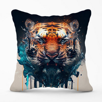 Warren Reed Designer Tiger Face Splashart Cushions 60Cm X 60Cm - image 1