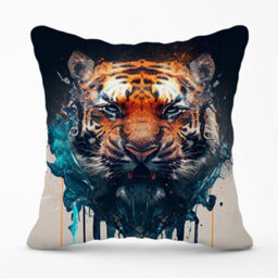 Warren Reed Designer Tiger Face Splashart Cushions 60Cm X 60Cm - thumbnail 1