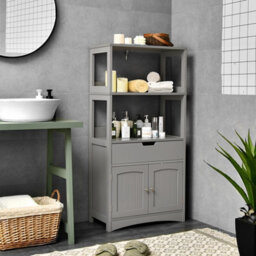 Costway Grey Freestanding Bathroom Storage Cabinet W/ 1 Drawer & 2 Doors - thumbnail 9