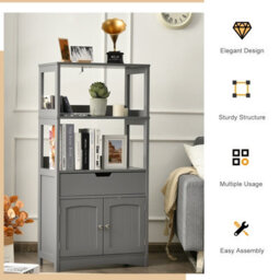 Costway Grey Freestanding Bathroom Storage Cabinet W/ 1 Drawer & 2 Doors - thumbnail 5