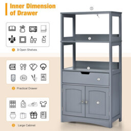 Costway Grey Freestanding Bathroom Storage Cabinet W/ 1 Drawer & 2 Doors - thumbnail 4