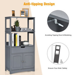 Costway Grey Freestanding Bathroom Storage Cabinet W/ 1 Drawer & 2 Doors - thumbnail 7