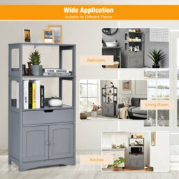 Costway Grey Freestanding Bathroom Storage Cabinet W/ 1 Drawer & 2 Doors - thumbnail 3