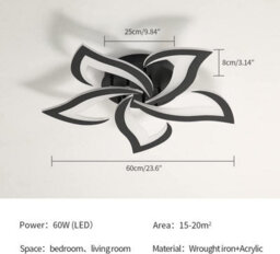 Pheashine Black Petals Design Acrylic 60Cm 60W 3000K Warm White Led Ceiling Light - thumbnail 4