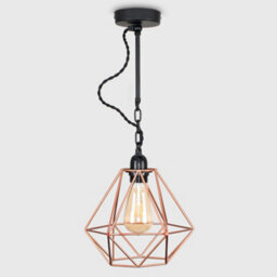 Valuelights Huber Industrial Satin Black Wall Ceiling Light Fitting With Copper Metal Cage Shade - thumbnail 4