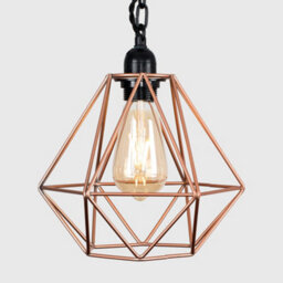 Valuelights Huber Industrial Satin Black Wall Ceiling Light Fitting With Copper Metal Cage Shade - thumbnail 3