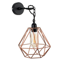 Valuelights Huber Industrial Satin Black Wall Ceiling Light Fitting With Copper Metal Cage Shade - thumbnail 5