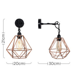 Valuelights Huber Industrial Satin Black Wall Ceiling Light Fitting With Copper Metal Cage Shade - thumbnail 8