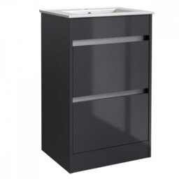Clifton Bathroom 2-Drawer Floor Standing Vanity Unit With Basin 500mm Wide - Storm Grey Gloss (Urban) - Brassware Not Included - thumbnail 1