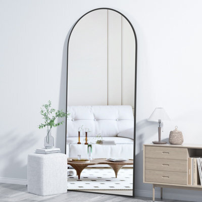 Cassilando Sleek Black Full Length Mirror 162Cm X 53Cm/63.77X20.86 In  Arch Design For Bedroom Entry Floor Standing Or Leaning - image 1